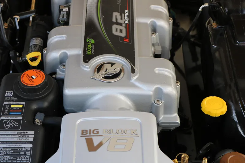 Slide: The Image of 2025 Chaparral 2870 SSX engine close-up, featuring Big Block V8 and 8.2 MAG branding. - 42