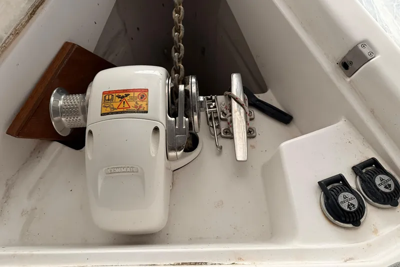Slide: The Image of Anchor windlass system on 2005 Hunter 46LE sailboat deck. - 2