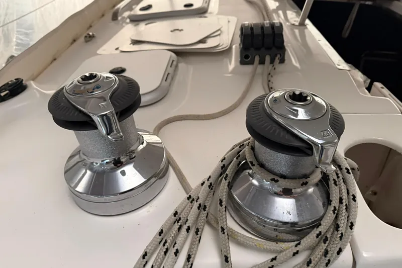 Slide: The Image of Winches and ropes on a 2005 Hunter 46LE sailboat deck. - 5