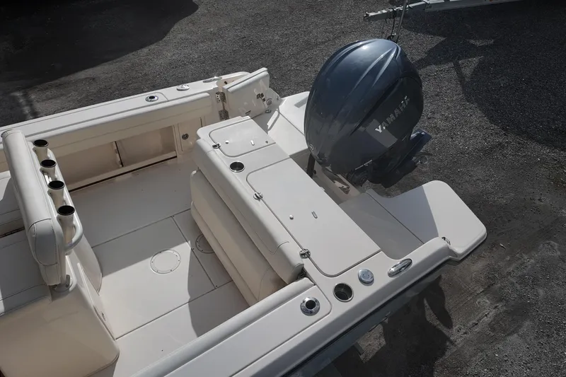 Slide: The Image of 2023 Grady White Fisherman 236 boat with Yamaha outboard motor, rear deck view. - 13