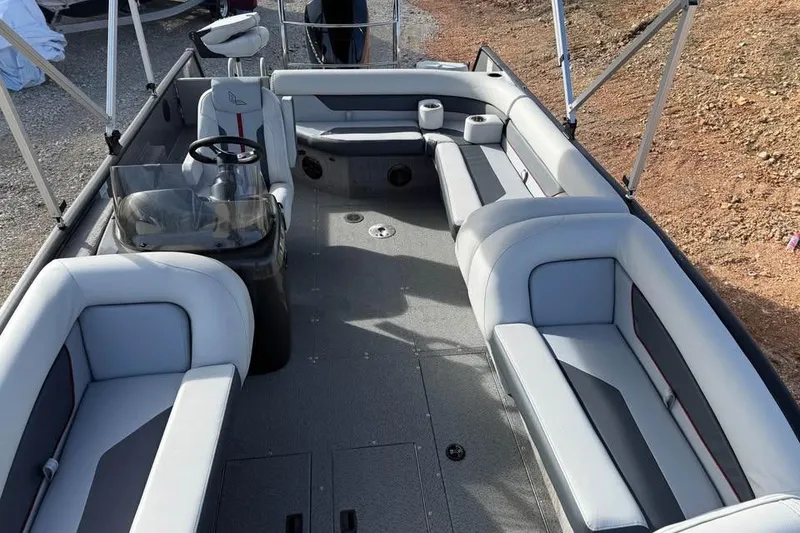 Slide: The Image of 2026 Lowe Sport Deck 224 boat interior with spacious seating and modern design. - 15
