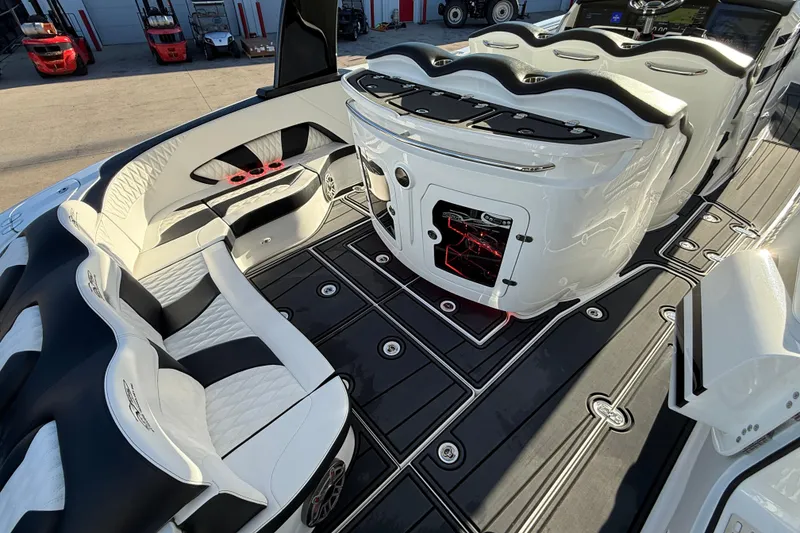 Slide: The Image of Luxurious interior of 2021 MTI 42V boat with sleek seating and modern design. - 9