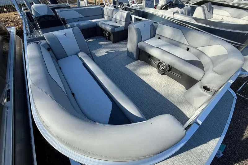 Slide: The Image of 2026 Tahoe Pontoon Sport 85 Rear Fish with spacious seating and modern design. - 7