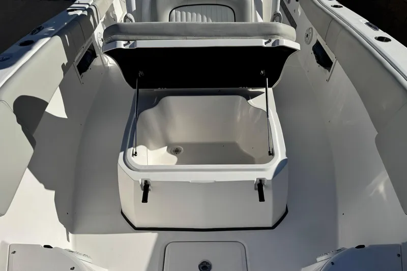 Slide: The Image of 2021 Sea Fox 268 Commander boat interior with open storage compartment. - 23