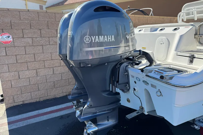Slide: The Image of Twin Yamaha outboard engines on a 2021 Sea Fox 268 Commander boat. - 6