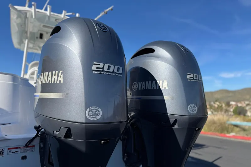 Slide: The Image of Twin Yamaha 200 engines on a 2021 Sea Fox 268 Commander boat. - 7
