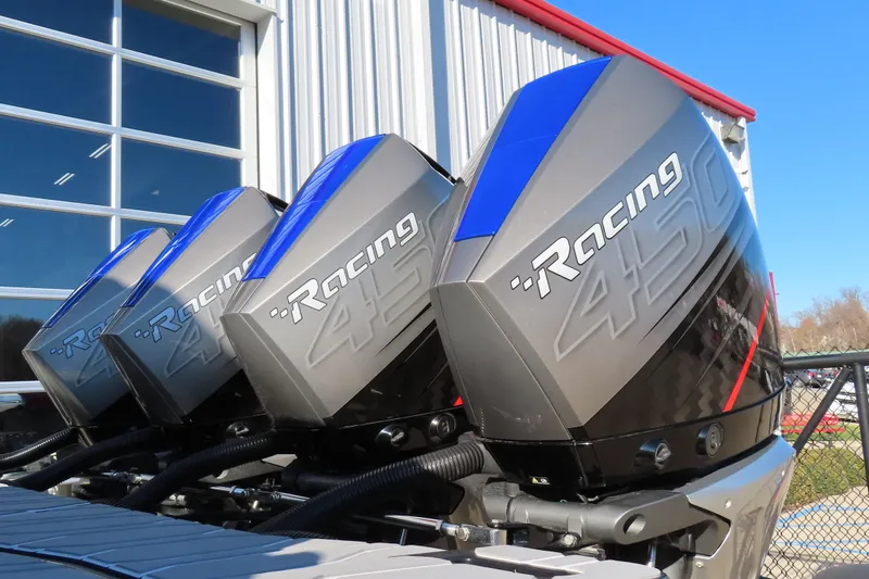 Slide: The Image of Four powerful outboard engines on a 2021 Sunsation Powerboats 40CCX. - 3