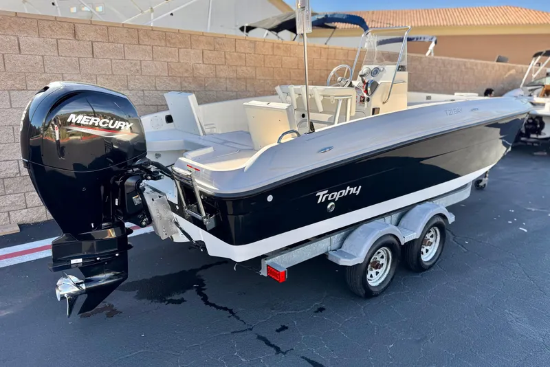 Slide: The Image of 2021 Trophy T21 Bay boat with Mercury engine on trailer. - 5