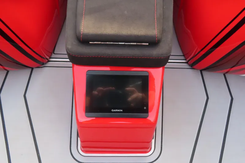 Slide: The Image of Red interior of 2025 Performance Powerboats P420 with Garmin display. - 10
