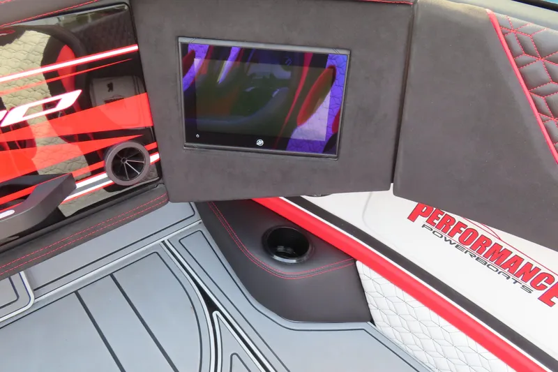 Slide: The Image of Interior of 2025 Performance Powerboats P420, featuring sleek design and modern controls. - 12