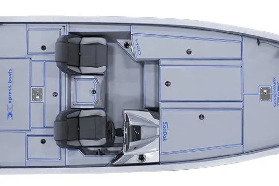 Slide: The Image of 2026 Xpress H20 Bass boat interior, featuring dual seats and storage compartments. - 9