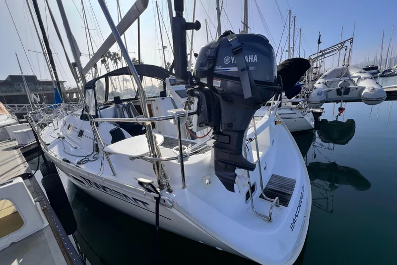 Slide: The Image of 2005 Beneteau 343 sailboat docked with Yamaha outboard motor, San Diego marina. - 3