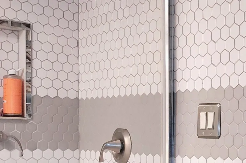 Slide: The Image of Hexagonal tiles in modern bathroom, Kelly 62', 1964. - 28