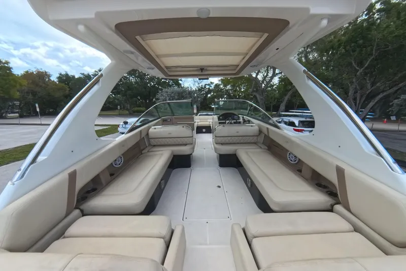 Slide: The Image of 2018 Regal 29 OBX boat interior with spacious seating and modern design. - 35