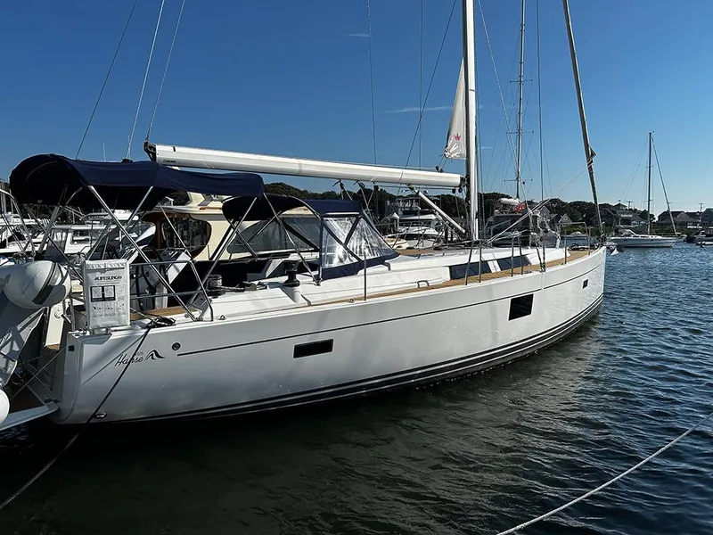 The Image of 2016 Hanse 455 sailboat docked in marina. - 0