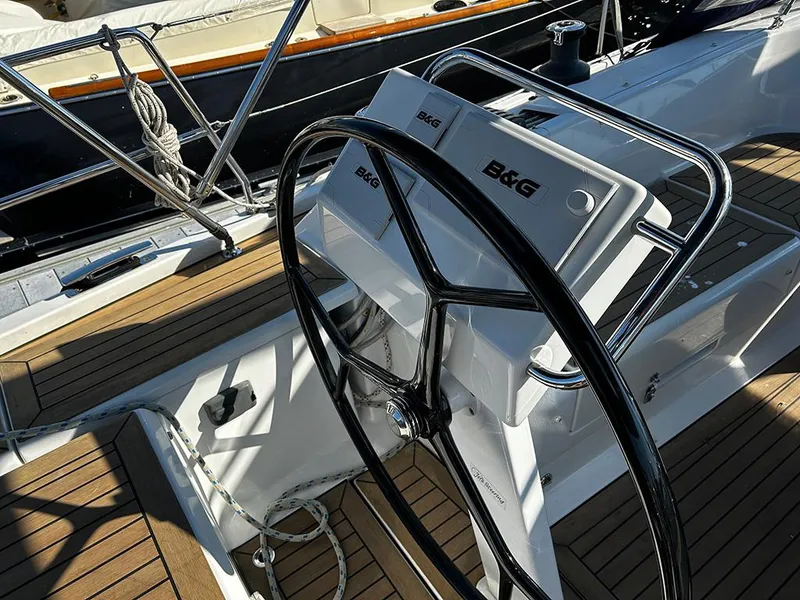 Slide: The Image of Hanse 455 yacht steering wheel, 2016 model, featuring B&G navigation system. - 8