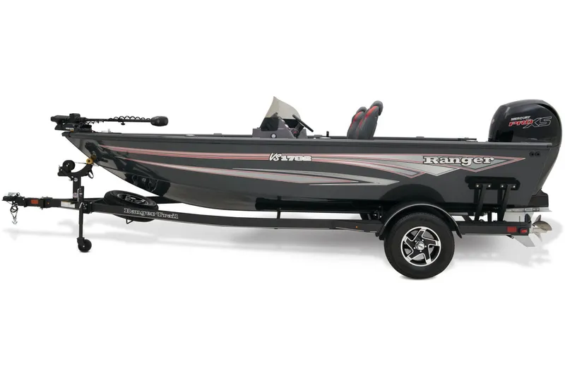 Slide: The Image of 2024 Ranger VS1782SC Angler boat in vibrant red on a trailer. - 3