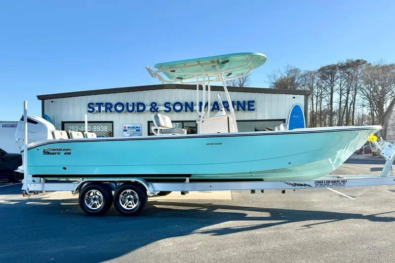 Slide: The Image of 2026 Carolina Skiff 26 Ultra Elite boat on trailer at Stroud & Son Marine. - 7