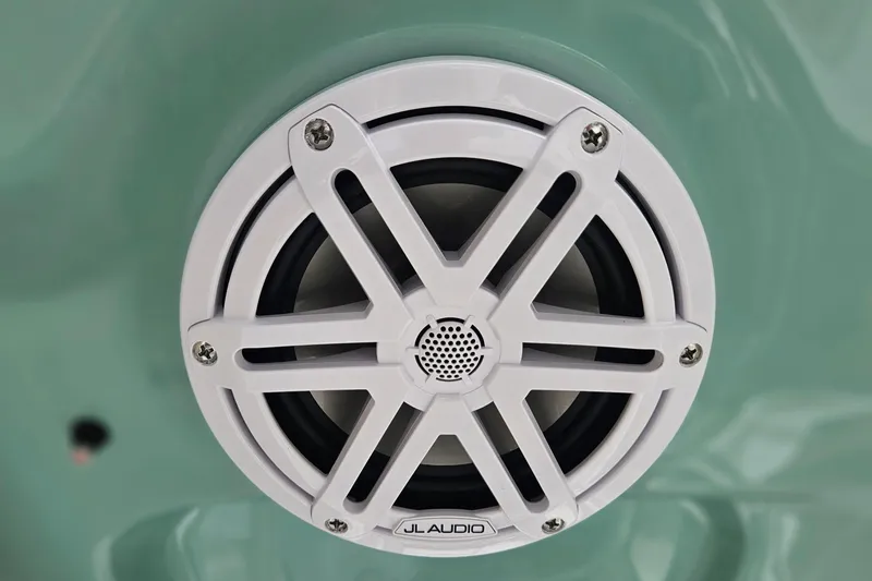 Slide: The Image of White JL Audio speaker on 2026 Sea Hunt BX 25 FS boat. - 17