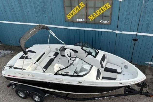 Slide: The Image of 2019 Tahoe 500 TS boat on trailer, parked outside Sizzle Marine, Ohio. - 6