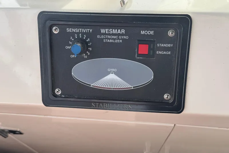 Slide: The Image of Wesmar electronic gyro stabilizer control panel on 1988 Carmague 48 CPMY yacht. - 30