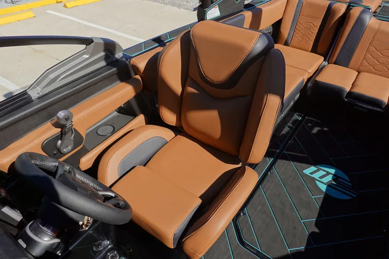 Slide: The Image of 2026 Malibu Wakesetter 23 LSV interior with luxurious brown leather seating and modern design. - 19