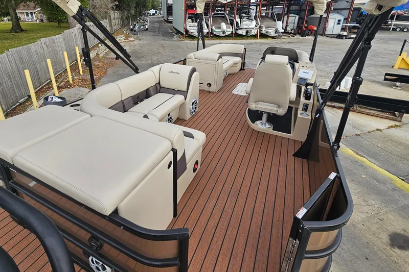 Slide: The Image of 2026 Bentley Pontoons Legacy 243 Cruise with spacious seating and modern design. - 22