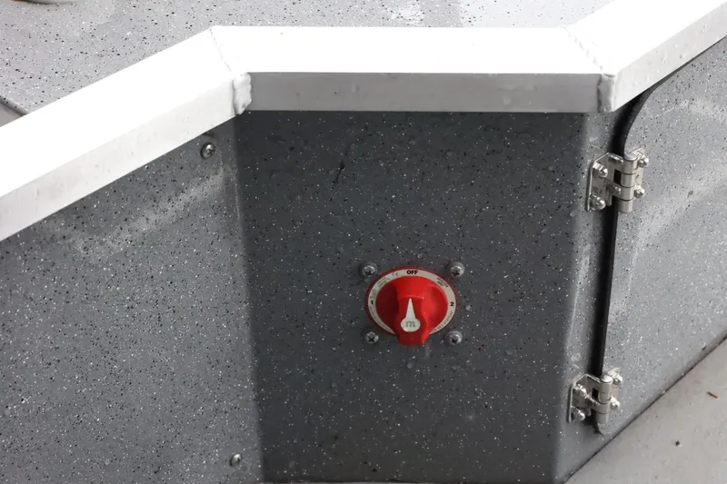 Slide: The Image of Control panel on 2025 Thunder Jet 209 Rush OT boat with red switch and speckled surface. - 11