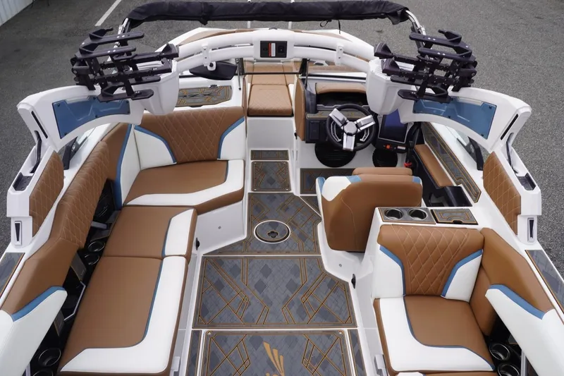 Slide: The Image of 2023 Tigé 24RZX boat interior with luxurious seating and modern design. - 91