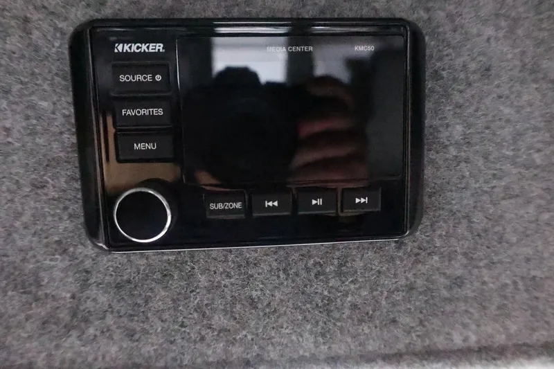 Slide: The Image of Kicker media center in 2026 Thunder Jet 28 Pilot boat interior. - 39