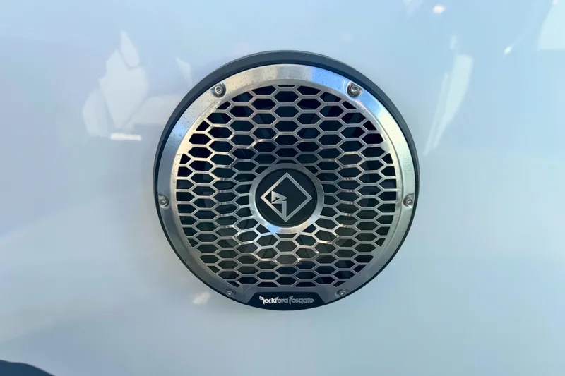 Slide: The Image of Rockford Fosgate speaker on 2024 Cruisers Yachts 38 GLS OB, featuring a hexagonal grille design. - 31