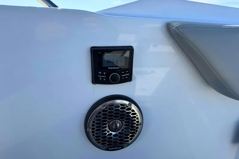 Slide: The Image of 2024 Cruisers Yachts 38 GLS OB audio system with Rockford Fosgate controls and speaker. - 60