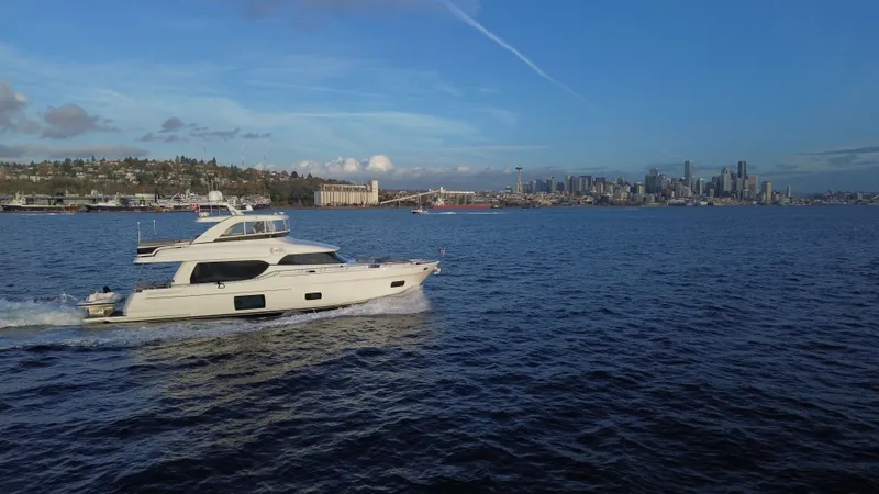 Slide: The Image of 2017 Ocean Alexander Evolution yacht cruising near city skyline. - 5