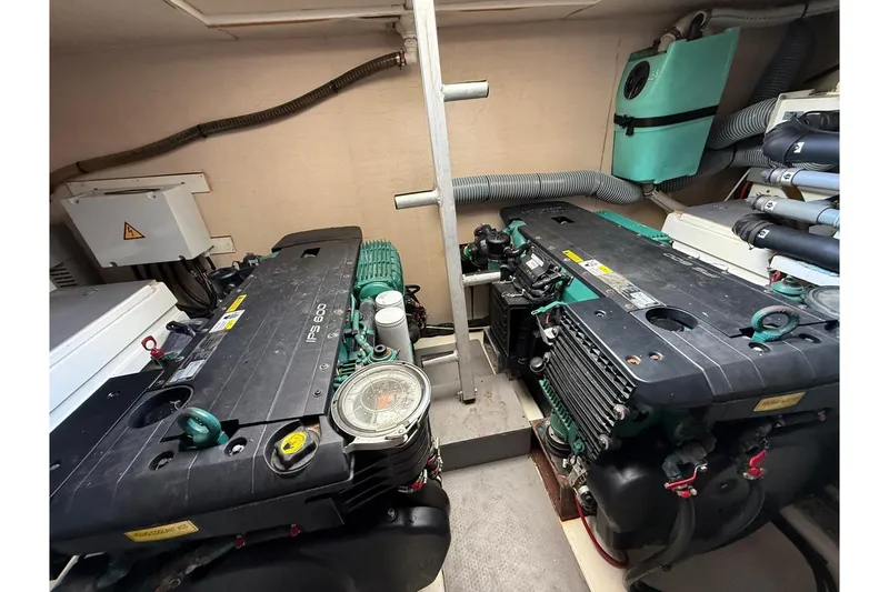 Slide: The Image of Engine room of 2013 Prestige 50 Flybridge yacht with dual IPS 600 engines. - 12