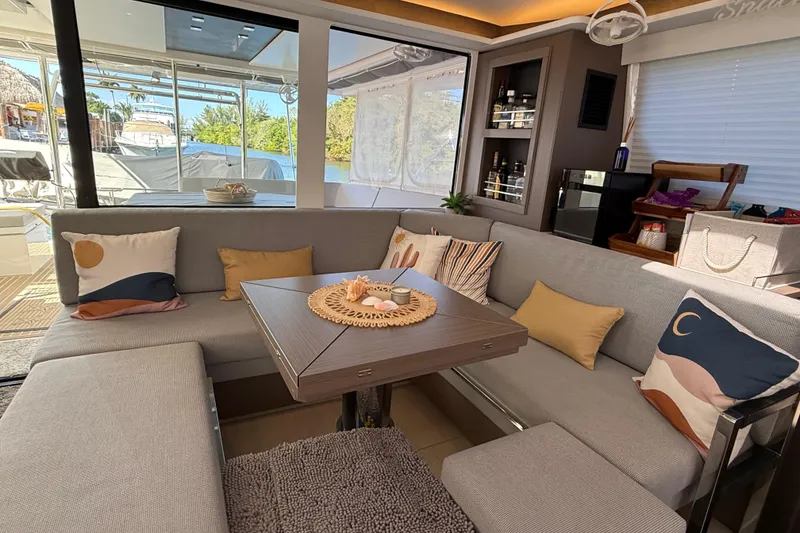 Slide: The Image of Luxurious interior of 2024 Leopard 45 yacht with modern seating and decor. - 16