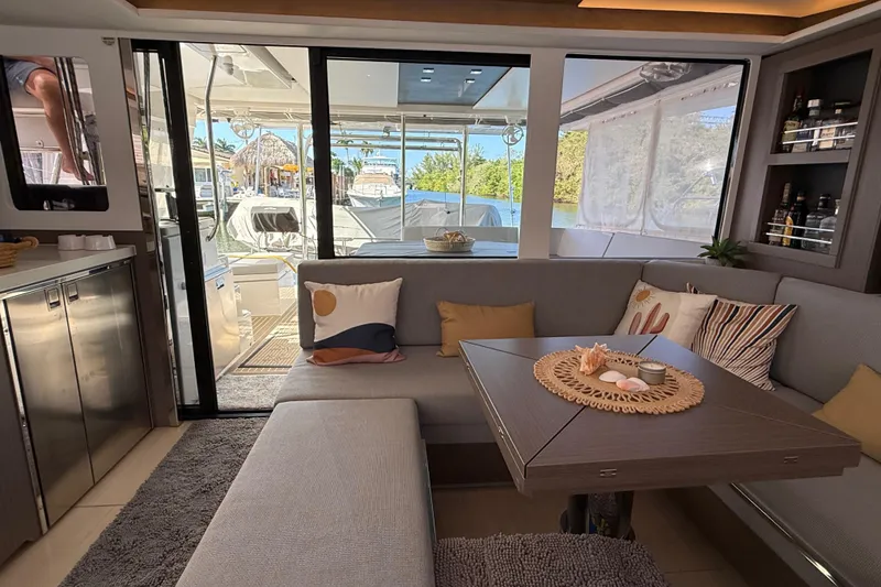 Slide: The Image of Luxurious interior of 2024 Leopard 45 yacht with modern seating and decor. - 21