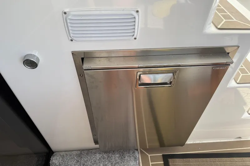 Slide: The Image of Stainless steel fridge on 2024 Leopard 45 yacht, featuring a sleek design and modern vent. - 4