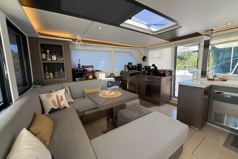 Slide: The Image of Luxurious interior of 2024 Leopard 45 yacht with modern kitchen and cozy seating area. - 47