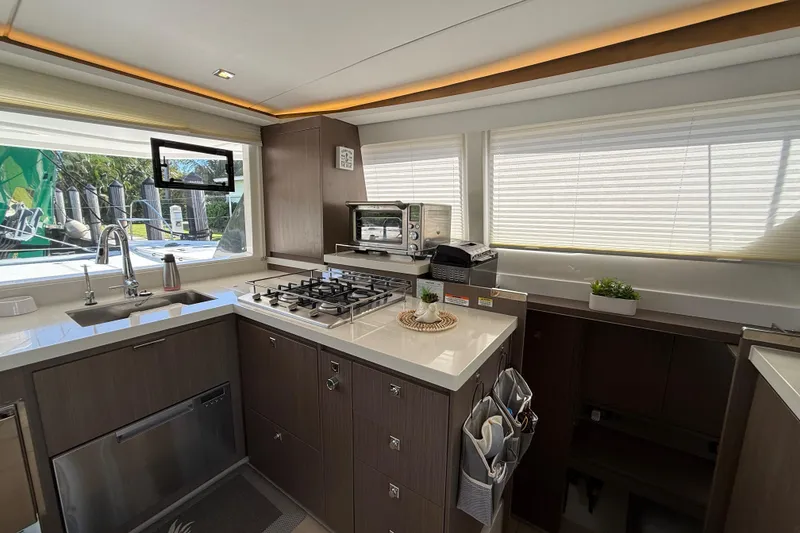 Slide: The Image of Modern kitchen interior of 2024 Leopard 45 yacht with appliances and sleek design. - 48