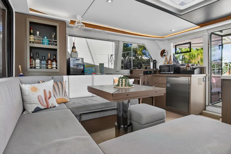 Slide: The Image of Luxurious interior of 2024 Leopard 45 yacht with modern kitchen and cozy seating area. - 63
