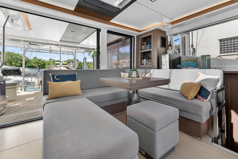 Slide: The Image of Luxurious interior of 2024 Leopard 45 yacht with modern seating and decor. - 64