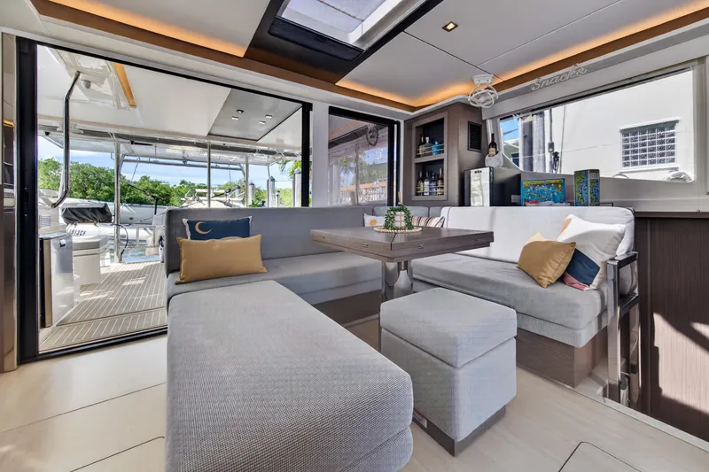 Slide: The Image of Luxurious interior of 2024 Leopard 45 yacht with modern seating and elegant decor. - 65