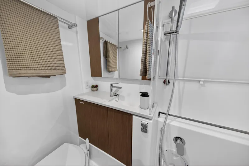 Slide: The Image of Modern bathroom in 2024 Leopard 45 yacht with sleek fixtures and elegant design. - 94