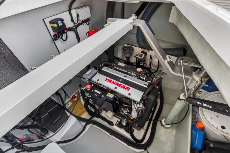 Slide: The Image of Engine compartment of 2024 Leopard 45 yacht featuring Yanmar engine. - 98
