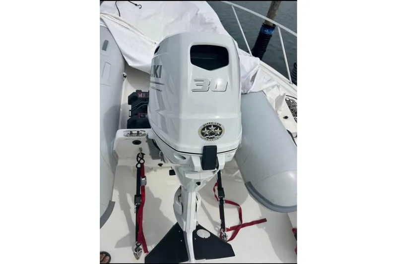 Slide: The Image of 2022 AB Inflatables Navigo 12 VS with Suzuki 30 outboard motor. - 2