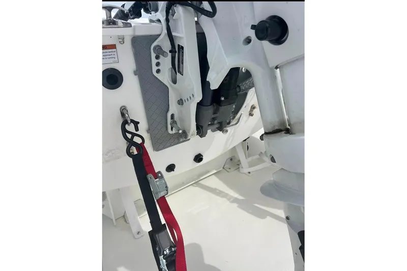 Slide: The Image of 2022 AB Inflatables Navigo 12 VS boat interior with engine mount and safety strap. - 6