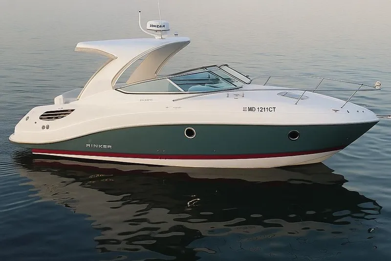 The Image of 2019 Rinker EX 290 boat on calm water, showcasing sleek design and modern features. - 0