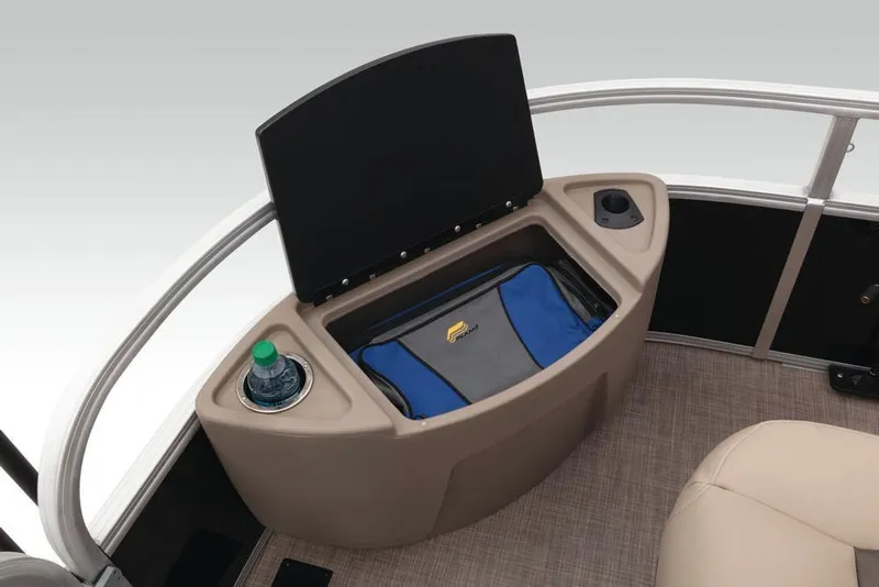 Slide: The Image of Storage compartment on 2019 Sun Tracker Fishin' Barge 20 DLX with cup holder. - 10
