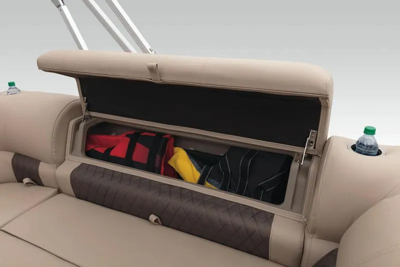 Slide: The Image of Storage compartment in Sun Tracker Fishin' Barge 20 DLX pontoon boat, 2019 model. - 12