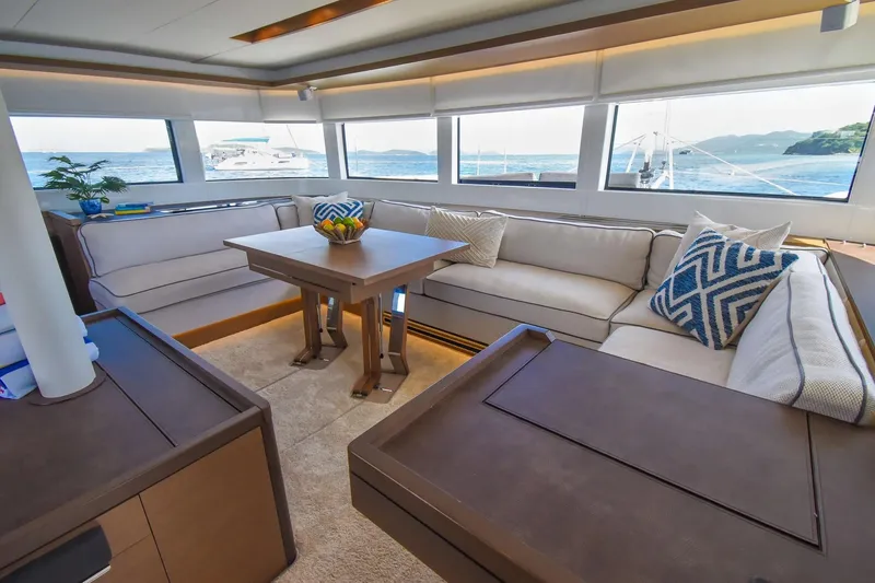 Slide: The Image of Luxurious interior of 2021 Lagoon 50 yacht with elegant seating and ocean view. - 39